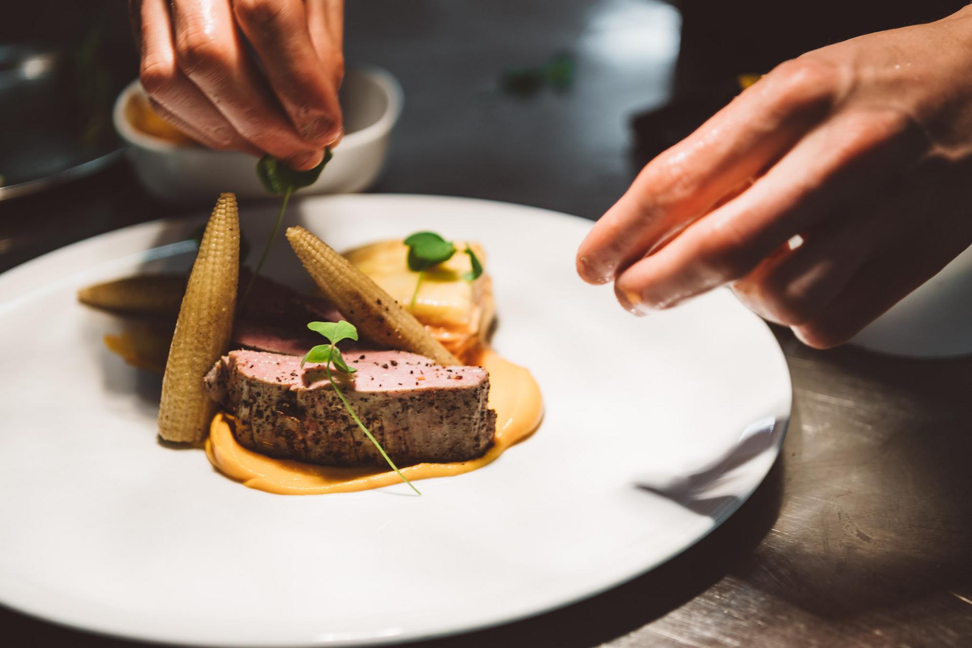 A beautifully plated dish with delicate herbs